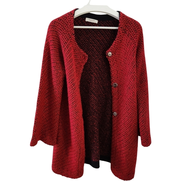 NORTHLAND VICOLO red black knit wool cashmere blend cardigan coat jacket - Picture 2 of 12